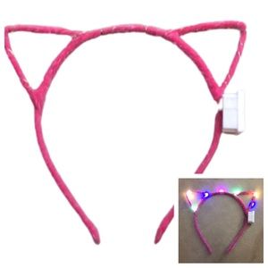 LIGHTED CAT EARS HEADBAND • PINK • BATTERY OPERATED • HALLOWEEN